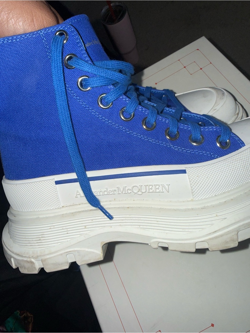 Alexander McQUEEN Blue Canvas Lace-Up Platform High-Top Boots